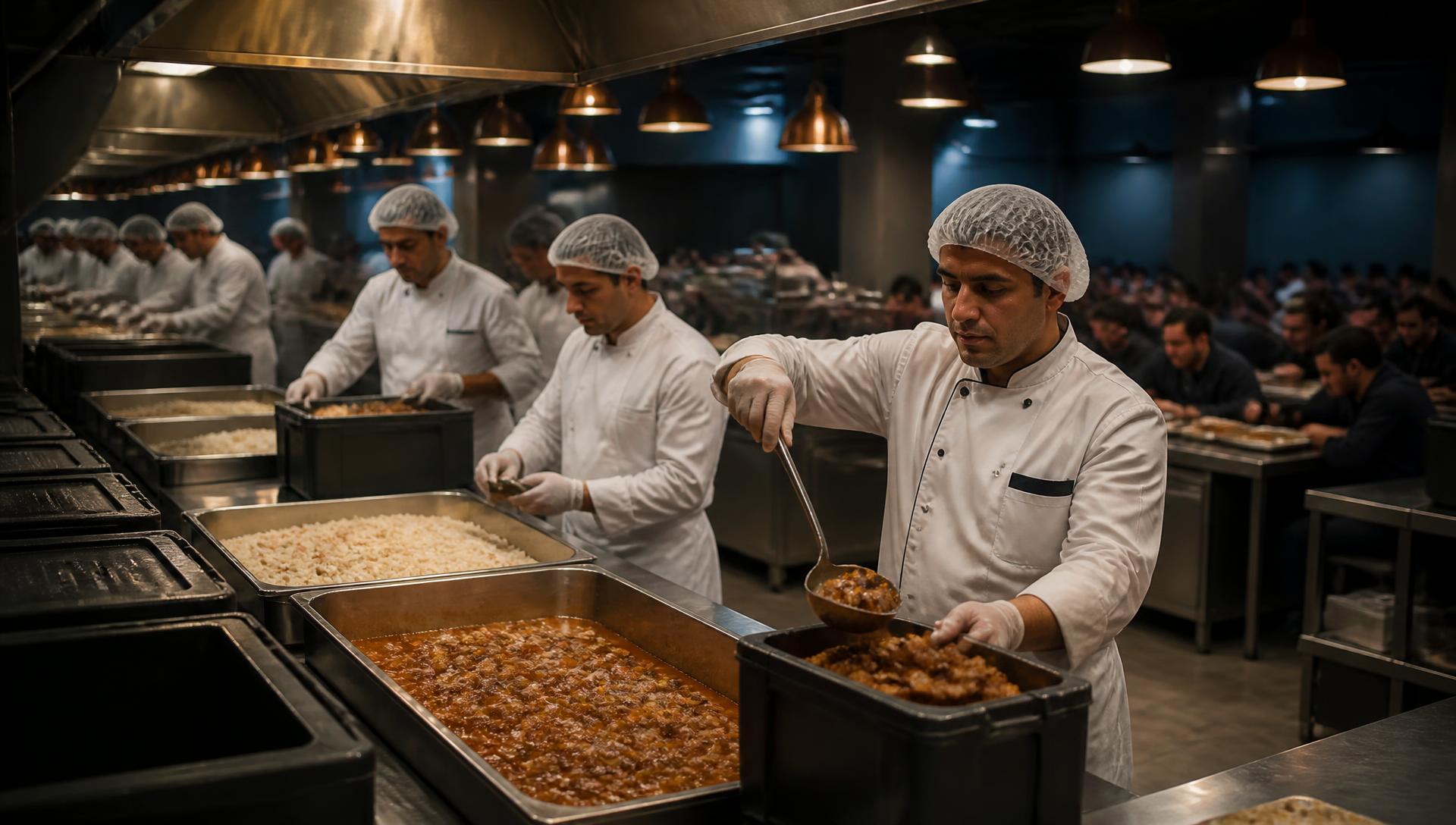 Şantiye ve kurumsal toplu yemek üretimi yapan endüstriyel mutfak ekibi